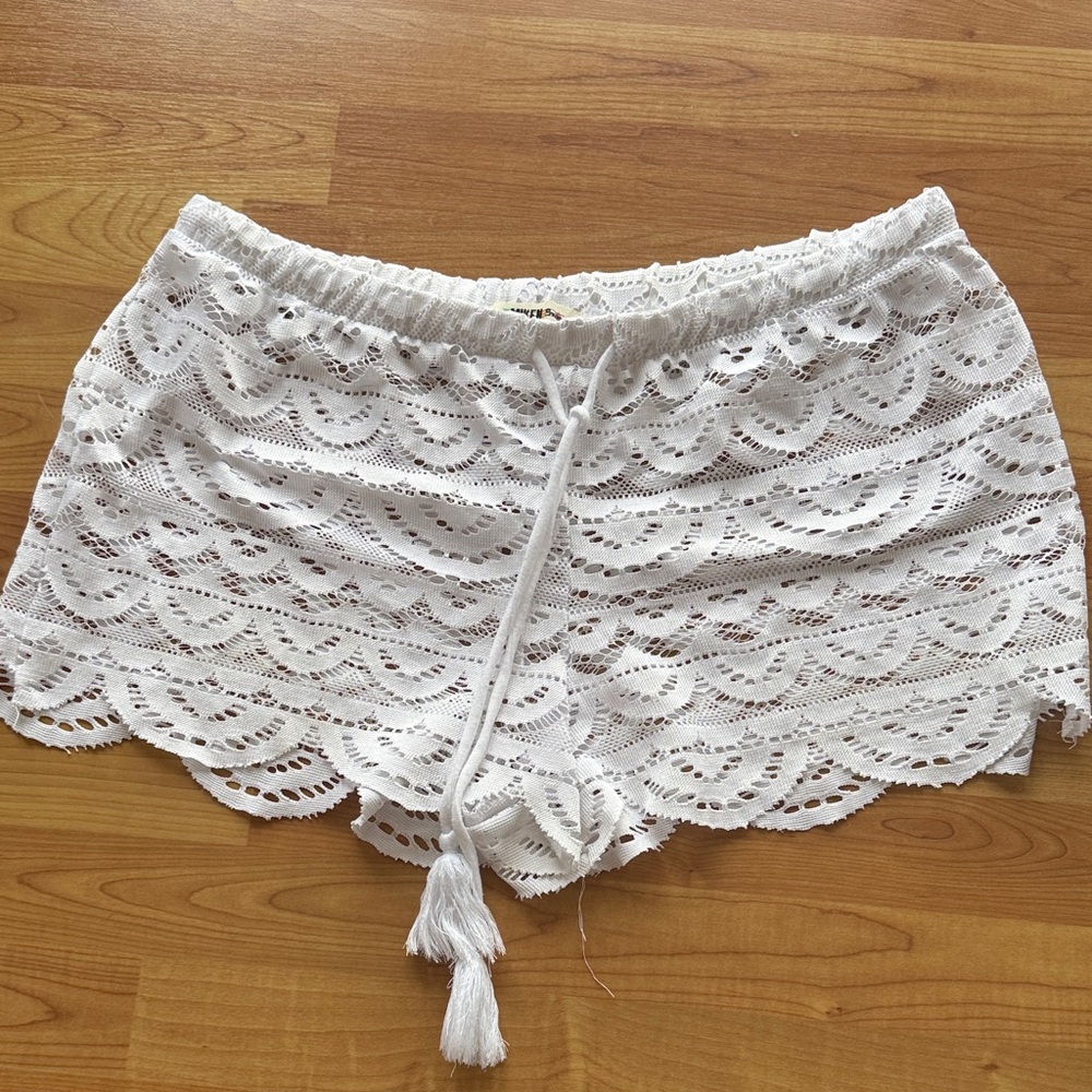 White Crochet Swim Coverup Shorts
